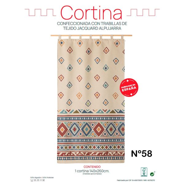 Cortina alpujarreña con trabillas ROMBOS Nº58 de 140x260 cm