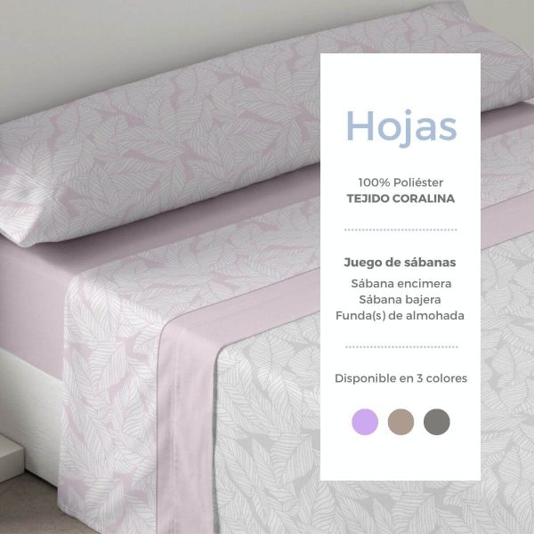 Juego de sábanas coralina HOJAS de Lanovenanube