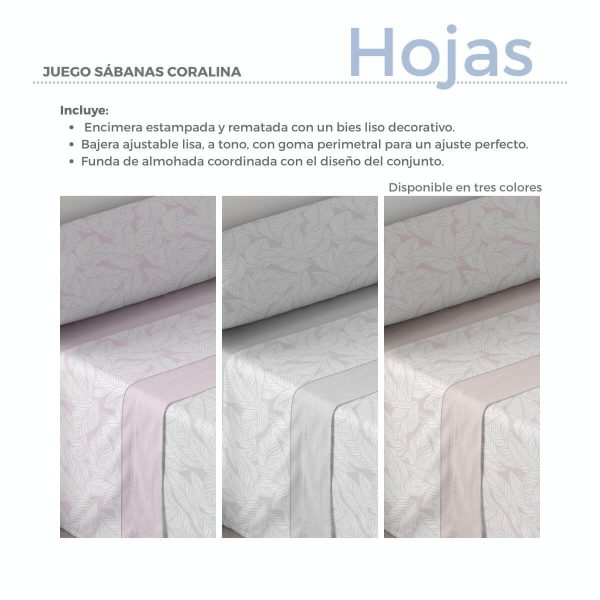 Juego de sábanas coralina HOJAS de Lanovenanube