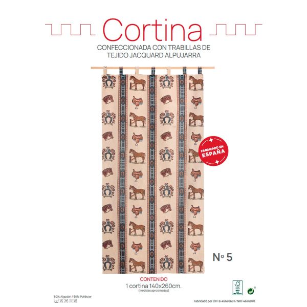 Cortina alpujarreña con trabillas CABALLOS Nº5 de 140x260 cm